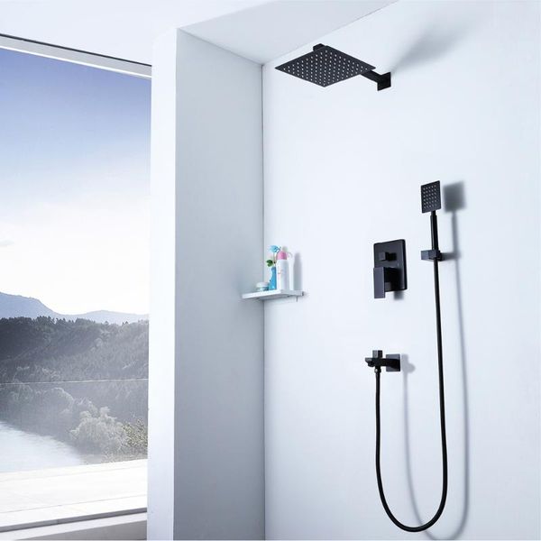 

black bathroom rainfall shower set 304 stainless steel 10 inch shower heads and cold faucet embedded box valve hideep