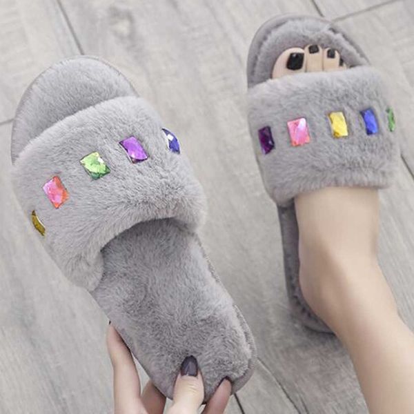

women slippers winter shoes warm home fur indoor slip on casual flats slides hy175 210625, Black