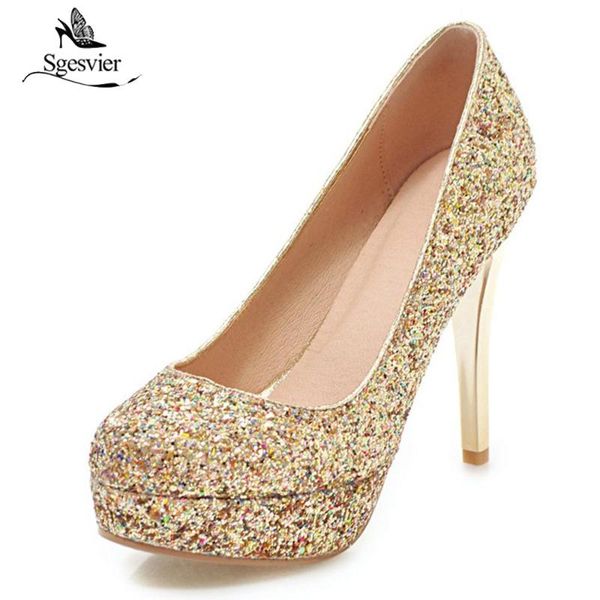 

dress shoes sgesvier women pumps bling thin high heels platform silver glitter party wedding woman ladies b436, Black