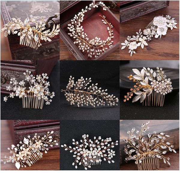 

many style gold color crystal simulated pearl hair comb for wedding hair accessories handmade bride hair jewelry headpie jllnzd