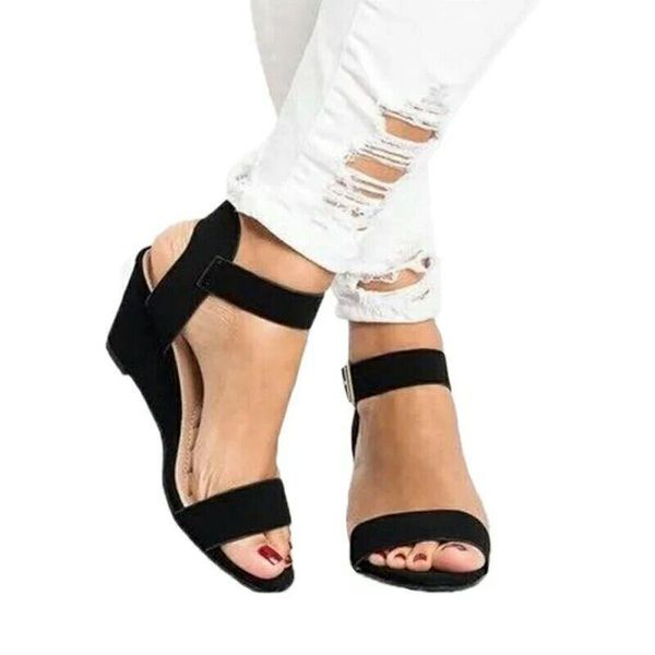 

summer women sandals wedges summer casual shoes buckle strap roman sandals women sandalias mujer platform sandal big size 35-43, Black