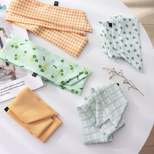 

scarves summer long narrow small silk orange and green hair belt bind package accessories chiffon decoration for women, Blue;gray