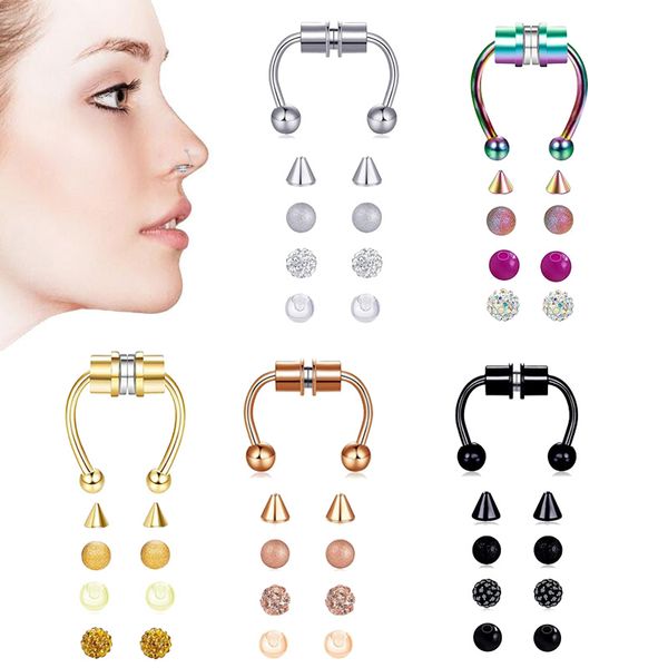 Gefälschte Piercing Nase Ring Legierung Nase Piercing Hoop Septum Ringe Für Frauen Körper Schmuck Geschenke Mode Magnetische Gefälschte Piercing GC825