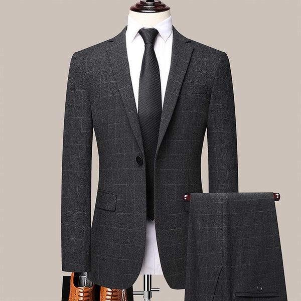 

men's suits & blazers 2022 fashion plaid business suit youth autumn professional wedding man two pieces, White;black