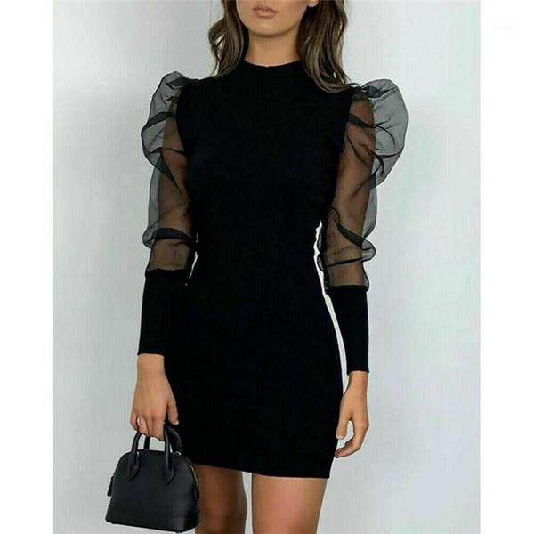 

casual dresses fashion women bodycon mini dress elegant mesh sheer long sleeve slim stretch ladies party club dames vestidos streetwear, Black;gray