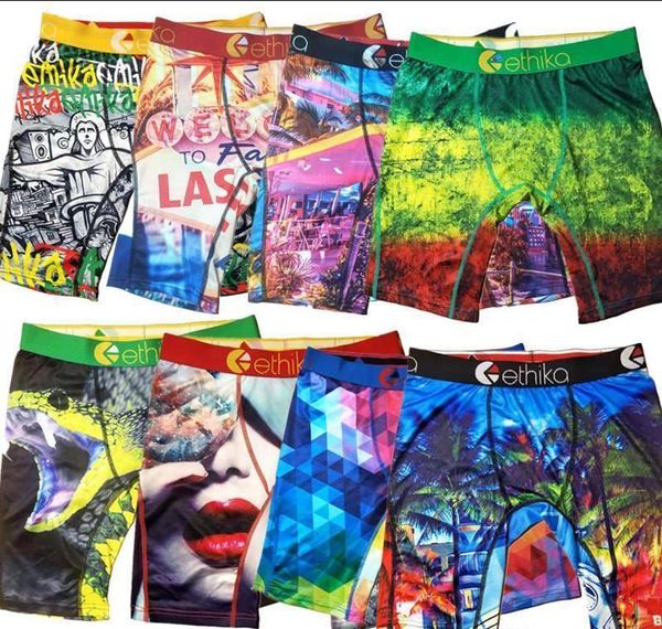 

luxury plus size boxer long leg print hollywood ethika mens underwear men knee length beach underpants man6783, Black;white
