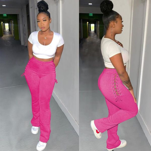 

women's pants & capris autumn casaul women joggers hollow out bandage solid color high street sporty clothes for outfit, Black;white