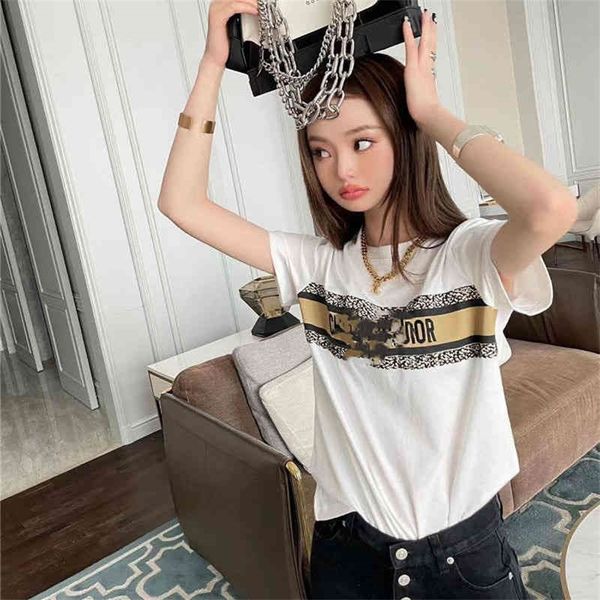 

summer girls casual printed round neck pullover short sleeve loose t-shirt fashion, White