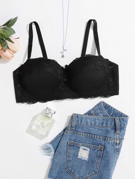 

plus floral lace underwire bra o39w#, Black;white