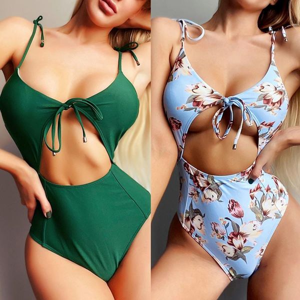 

new one piece swimsuit solid color bikini strap swimsuit one piece suit hollow bikini beachwear bathing suit women swimming