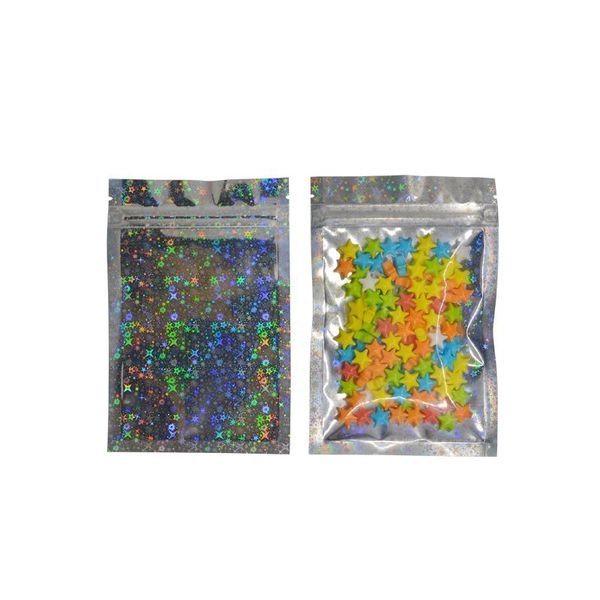 

storage bags small plastic colorful package silver clear rainbow zipper lock bag shining stars pouch mini laser reflective gifts
