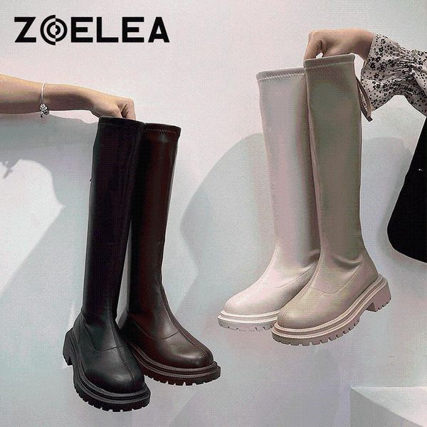 

boots slim flat thigh high platform women thick sole knee-high shoes black winter long motorcycle