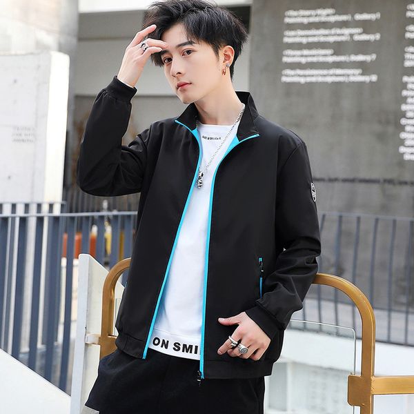 

young korean leisure autumn stand collar men's jacket, Black;brown