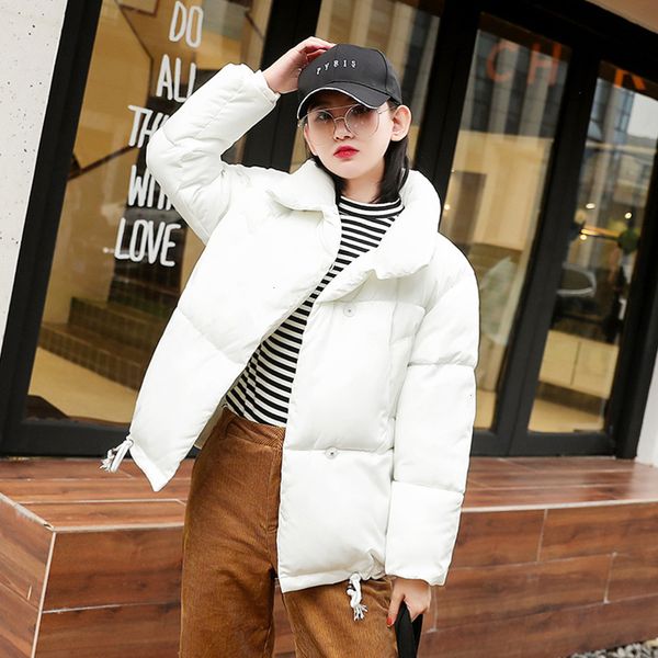 

New 2021 Korean Winter Jacket Women Stand Collar Solid Black White Female Coat Loose Oversized Women's Short Parka LQUS