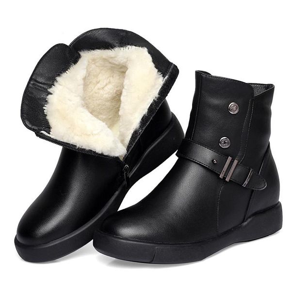 

boots winter women 100% natural full genuine leather ankle for shoes real wool snow warm ladies, Black
