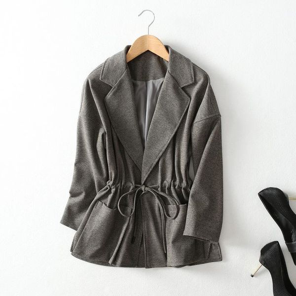 

women's suits & blazers 2021 autumn winter vintage women plaid and jackets casual drop-shoulder sleeve waist lace up suit coat ol lady, White;black
