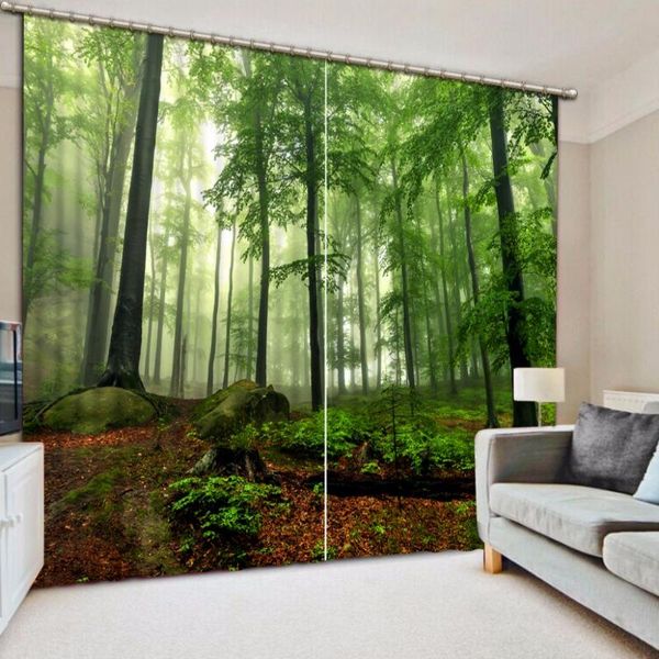 

curtain & drapes custom 3d beautiful green woods landscape living room bathroom blackout