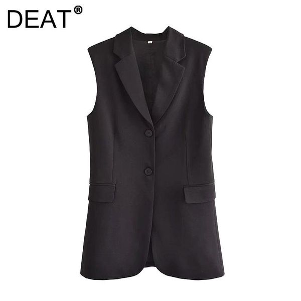 

women's vests [deat] 2021 autumn fashion tide coat single-breasted turn-down collar sleeveless solid color loose vest women 13z592, Black;white