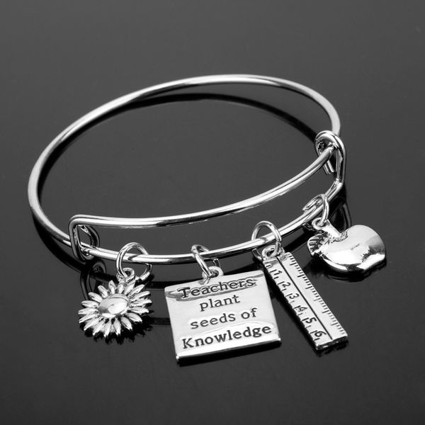 

Alloy Bracelet Teachers Plants Seeds Of KnowledgeLetter Adjustable Bangle Gift for Student Appreciate Teacher Wristband