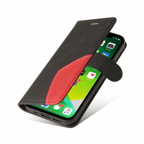 Custodia in pelle a portafoglio con vibrazione magnetica per iPhone 14 13 12mini 11Pro max 8 7 6S Plus Porta carte di credito bicolore Porta carte di credito Custodia per cellulare