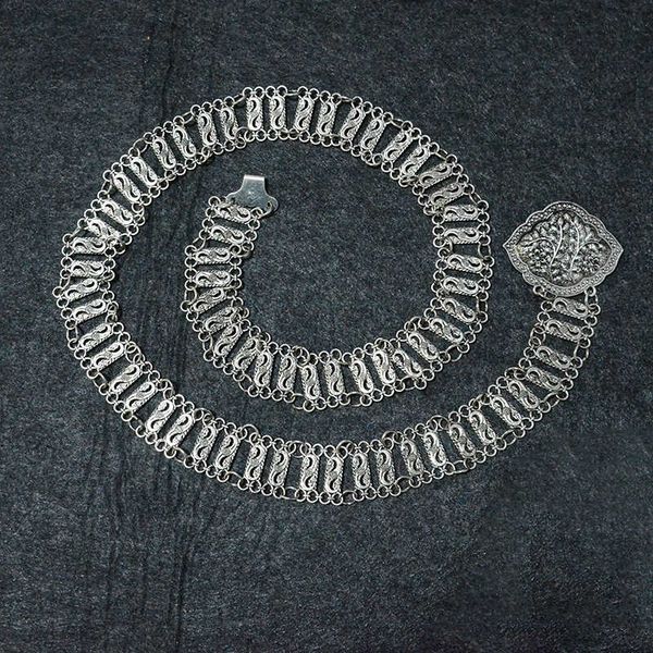 

women's metal coin waist chain women's fashion leisure pattern hollow out carved iron belt, Black;brown