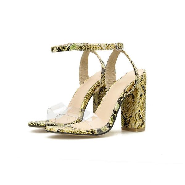 

sandals heel toe thick high-heeled women's 2021 leopard print buckle, Black