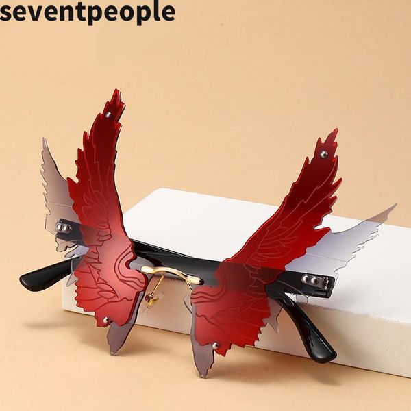 

sunglasses 2021 fashion rimless women unique wing frameless sun glasses ladies trendy eagle shaped shades for men uv400, White;black