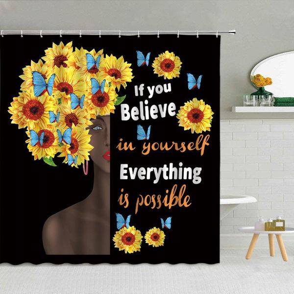 

woman shower curtain inspirational words sun flower butterfly bathroom art decor waterproof fabric hooks bath curtains set