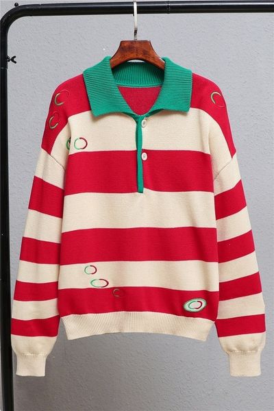 

early spring 2021 new british model lapel stripe sweater t-shirt for men and women4mcm0, White