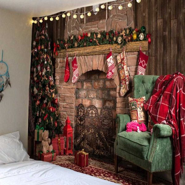 Гобелен стены висит камин для домашнего деко Рождественская елка Большой размер гобеленов