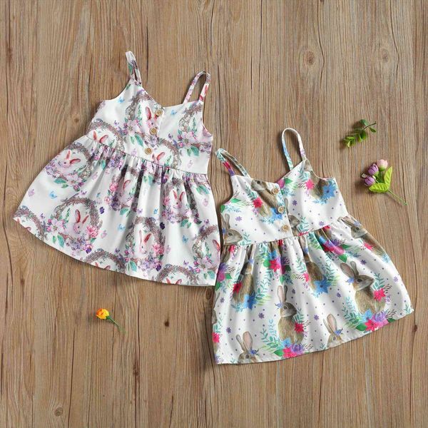 

summer easter kids baby girl dress girls strap bunny sleeveless rabbit print festival clothes, Red;yellow