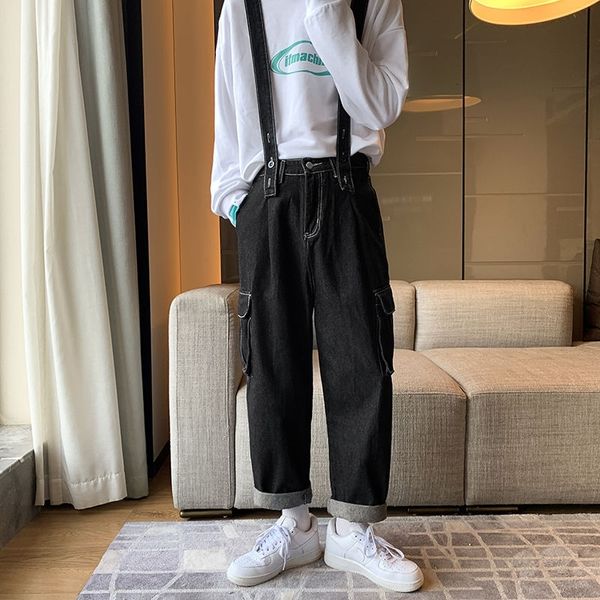 

2021 new men's fashion salopettes romper jumpsuit biker denim mens trousers baggy homme overalls cargo pocket jeans casual pants dymo, Blue