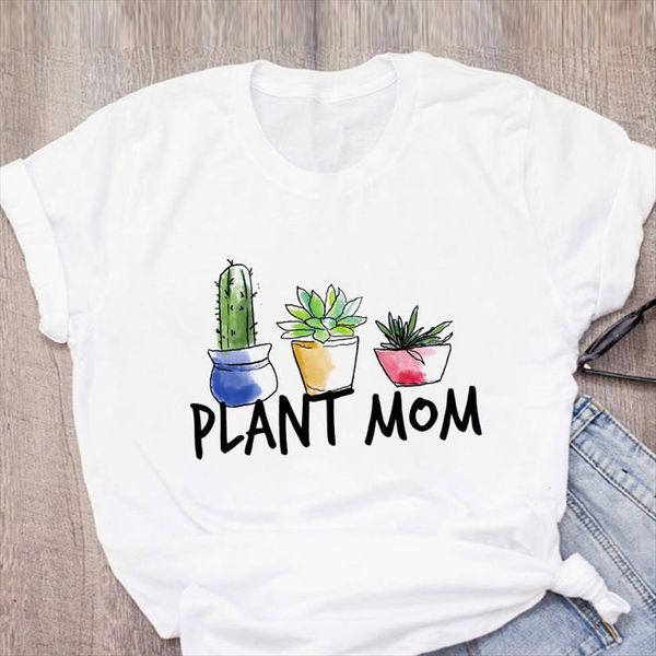 

plant flower graphic 90s harajuku women print summer short sleeve, White