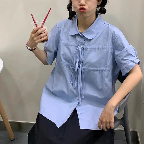 

women's t-shirt funny blue lovely girls japan women high street kawaii korea summer korean hip hop oversize white