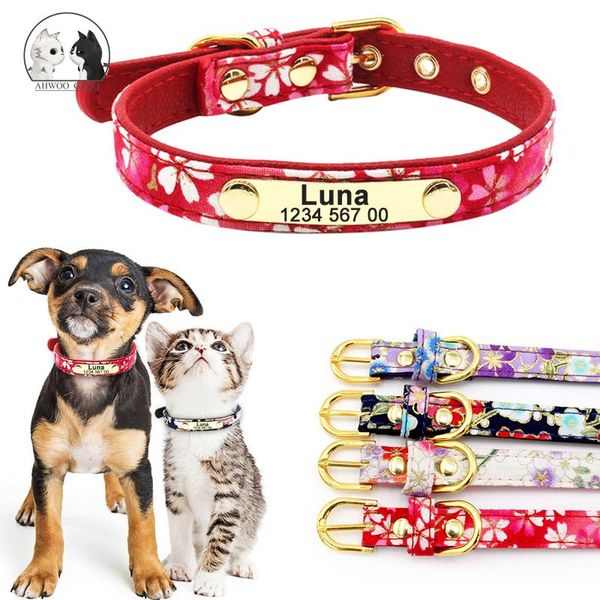 

dog collars & leashes personalized pet id tag collar sweet customized engrave leather engraving name phone number choker for small medium do