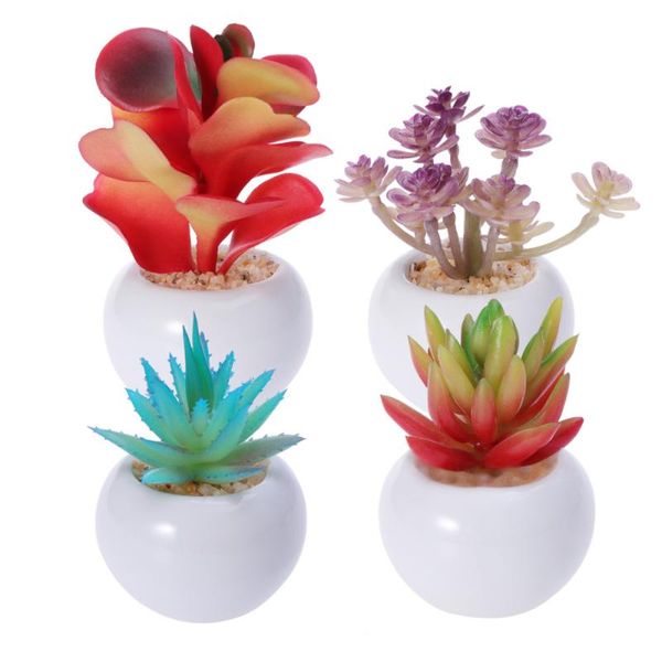 

decorative flowers & wreaths 4pcs mini faux succulent artificial fake simulation plants with white pots (multicolor)
