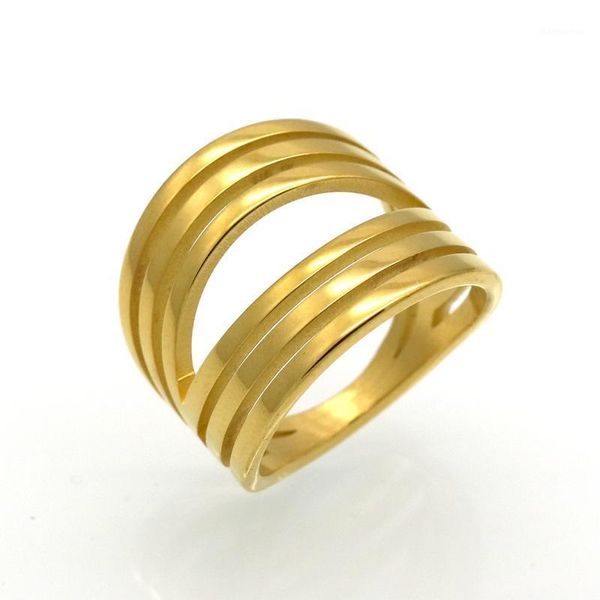 Anelli a fascia Anello punk color oro all'ingrosso Anello geometrico cavo 6 filo tondo per donna Acciaio al titanio Bague Donna Anillos Mujer