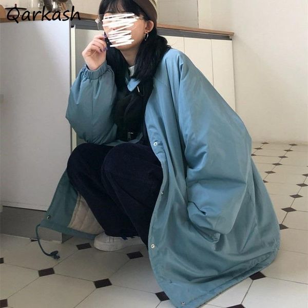 

women's down & parkas women loose trendy simple thicker winter warm teens streetwear all-match ins mujer clothes outerwear cozy solid c, Black