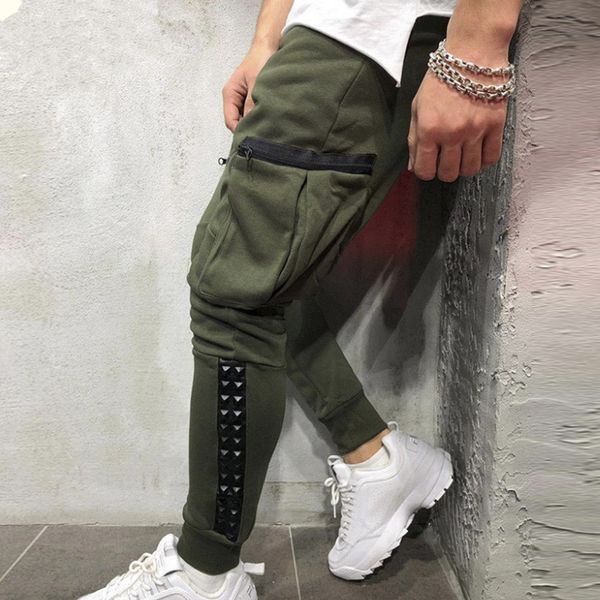 

2021 asrv men's new multi-pocket casual track harajuku letter print gym running trousers man hip hop jogging tactical pants iequ, Black