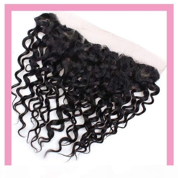 

indian virgin human hair water wave 13x4 lace frontal natural color water wave closures 13 by 4 frontal closures, Black;brown