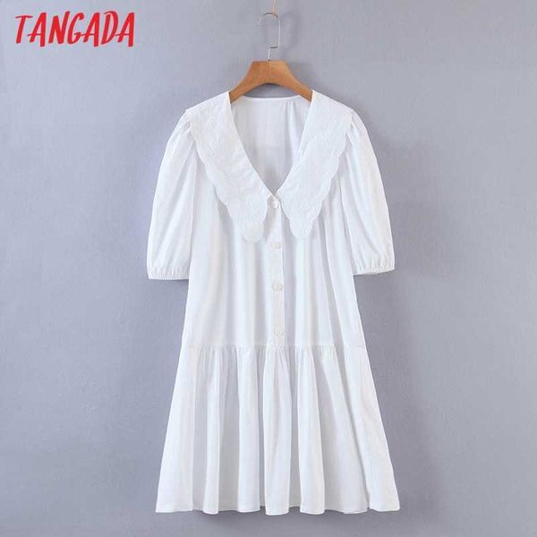 

tangada women white embroidery romantic dress oversize collar short sleeve females mini dresses vestidos 8h62 210609, Black;gray