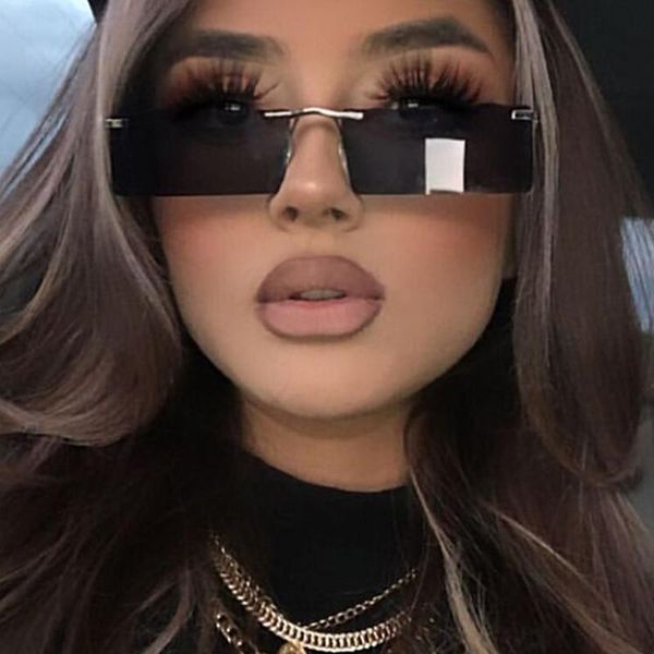 

sunglasses 2021 retro rimless women brand designer fashion rectangle sun glasses shades ladies frameless eyeglasses, White;black