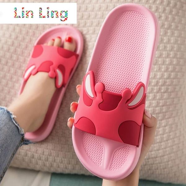 

slippers summer cartoon home women cute antlers pattern indoor bathroom slides non slip flat ladies plarform shoes house slipper, Black