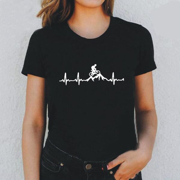 

women's t-shirt funny mountain bike heartbeat print t shirt women cotton casual tee femme summer short sleeve tshirt camiseta mujer, White