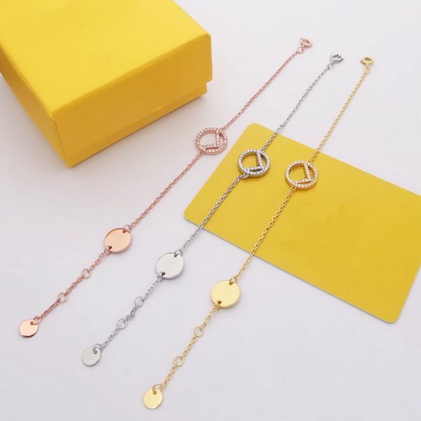 

europe america r fashion style lady women brass hollow out f letter diamonds 18k plated gold chain bracelets 3 color, Black