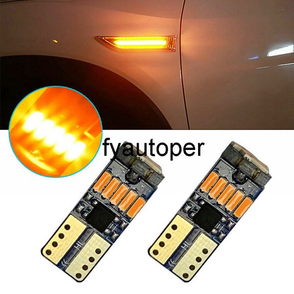 

2pcs t10 168 194 192 175 4014 led side marker car light decoration bulbs amber canbus error universal car exterior products