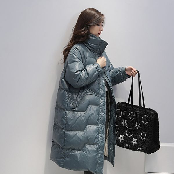 

2021 long parkas women 90% white duck jacket new winter blue coat female yellow down thick warm outerwear 8fwn, Black