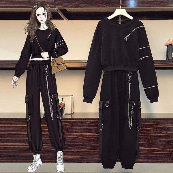 

women's two piece pants plus size clothing spring 2021 fashion slimming sweatshirt and cargo streetwear set tracksuit zh105, White