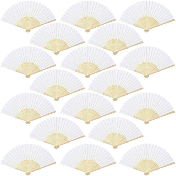 

party favor 18 pieces white handheld fans cloth bamboo folding for wedding decoration, church gifts, favors, diy