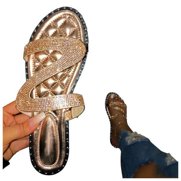 

sagace women shoes summer women rhinestone slip-on open toe flat breathable sandals slippers outdoor beach shoes, Black